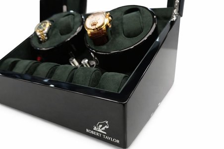 Watch Winder Brooklands Collection 4 Slotlu Ultra Sessiz Otomatik Saat Kurma Kutusu (+6 Muhafaza Alanlı, Piano Siyah & Alcantara Yeşil)