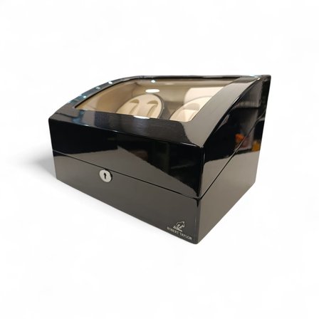 Watch Winder Brooklands Collection 4 Slotlu Ultra Sessiz Otomatik Saat Kurma Kutusu (+6 Muhafaza Alanlı, Piano Siyah & Alcantara Krem)