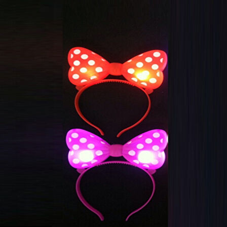 2 ADET HEADBAND LED LİGHT MİNNİE MOUSE IŞIKLI TAÇ PEMBE MİKİ TAÇ KIRMIZI MİKİ TAÇ YILBAŞI PARTİ IŞIKLARI  MİNNİE MOUSE TAÇ