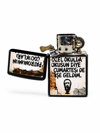 Baskılı Benzinli Metal Çakmak – Klasik Kapaklı Doldurulabilir Çakmak
