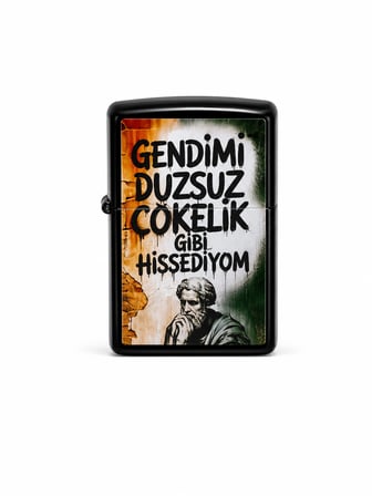 Baskılı Benzinli Metal Çakmak – Klasik Kapaklı Doldurulabilir Çakmak