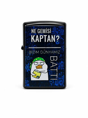 Baskılı Benzinli Metal Çakmak – Klasik Kapaklı Doldurulabilir Çakmak