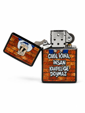 Baskılı Benzinli Metal Çakmak – Klasik Kapaklı Doldurulabilir Çakmak