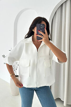 Kadın Scuba Kumaş Fermuarlı Ceket – Yapılandırılmış & Günlük Stil