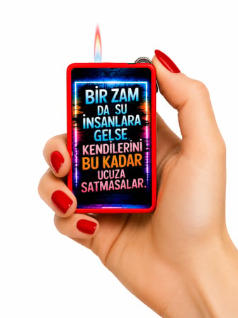Karakter Yazılı Aynalı Metal Gaz Dolumlu Çakmak – Dekoratif Baskılı Şık Tasarım