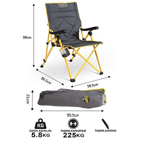 FUNKY CHAIRS Comfort 3 Kademeli Katlanabilir Kamp Sandalyesi – Sarı