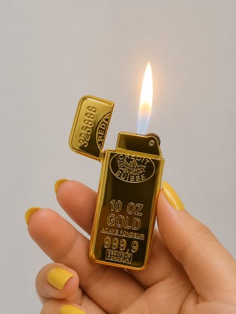 Gold Külçe Tasarımlı Metal Gaz Dolumlu Kapaklı Elektronik Çakmak Premium Hediyelik Model