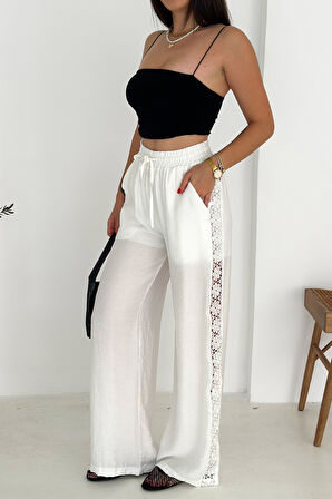 Kadın Yanları Dantel Astarlı Şortlu Pantolon – Hafif & Feminen Stil