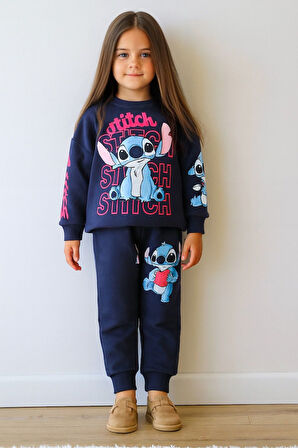 Lacivert Stitch Baskılı Çocuk Eşofman Takımı – 3/10 Yaş