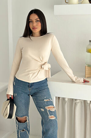 Kadın Belden Bağlamalı Uzun Kollu Bluz – Minimal & Şehirli Stil
