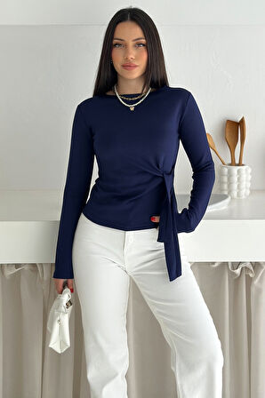 Kadın Belden Bağlamalı Uzun Kollu Bluz – Minimal & Şehirli Stil