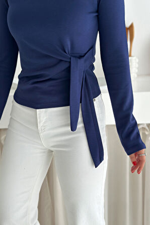 Kadın Belden Bağlamalı Uzun Kollu Bluz – Minimal & Şehirli Stil