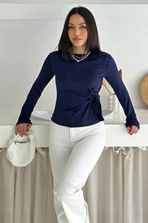 Kadın Belden Bağlamalı Uzun Kollu Bluz – Minimal & Şehirli Stil