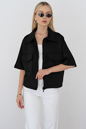 Kadın Scuba Kumaş Fermuarlı Ceket – Yapılandırılmış & Günlük Stil