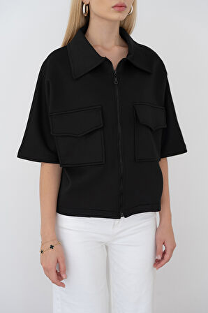 Kadın Scuba Kumaş Fermuarlı Ceket – Yapılandırılmış & Günlük Stil