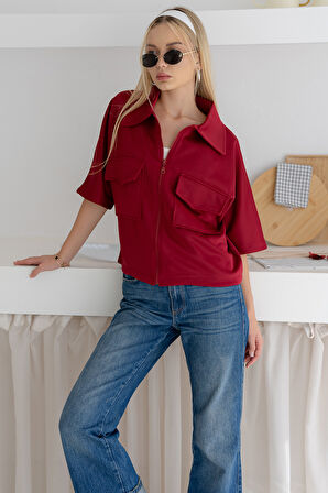 Kadın Scuba Kumaş Fermuarlı Ceket – Yapılandırılmış & Günlük Stil