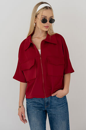 Kadın Scuba Kumaş Fermuarlı Ceket – Yapılandırılmış & Günlük Stil