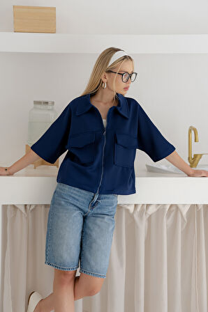 Kadın Scuba Kumaş Fermuarlı Ceket – Yapılandırılmış & Günlük Stil