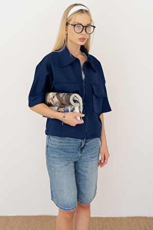 Kadın Scuba Kumaş Fermuarlı Ceket – Yapılandırılmış & Günlük Stil