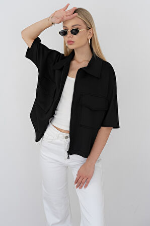 Kadın Scuba Kumaş Fermuarlı Ceket – Yapılandırılmış & Günlük Stil