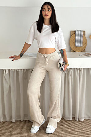 Kadın Bol Paça Sardonlu Kalın Pantolon – Kışa Özel & Konforlu Stil