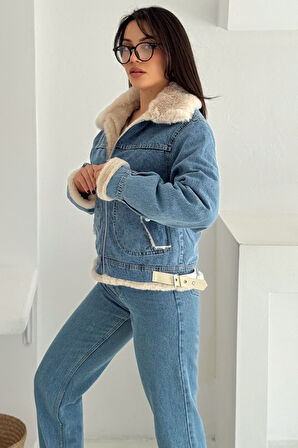 Kadın Kürk Astarlı Denim Ceket – Sıcak & Sokak Stili