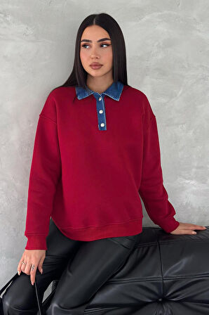 Kadın Denim Yakalı Sweatshirt – Sportif & Şehirli Konfor