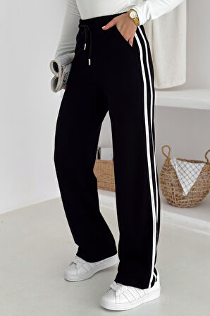 Kadın Çizgili Bağcıklı Bol Paça Eşofman Altı & Pantolon – Sportif & Günlük Konfor