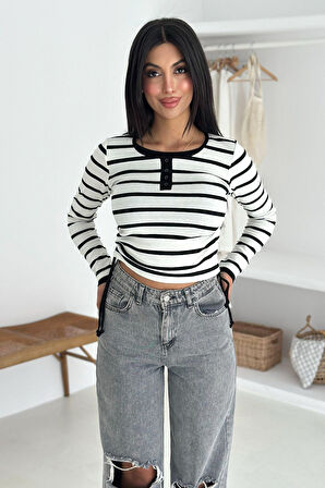 Kadın Likralı Çizgili Bluz – Esnek & Günlük Şıklık