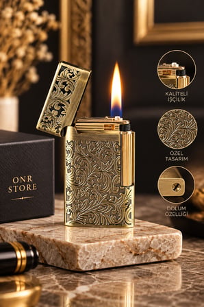 Vintage Desenli Benzinli Metal Gold Antik Görünümlü Premium Hediyelik Model