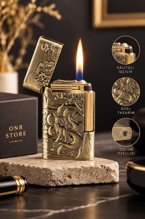 Vintage Desenli Benzinli Metal Gold Antik Görünümlü Premium Hediyelik Model