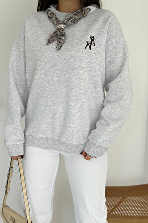 Kadın Dekoratif Yakalı Likralı Sweatshirt – Konforlu & Karakterli Stil