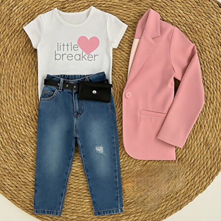 Little Breaker Kız Çocuk Pembe Ceketli 4’lü Kombin - 3/12 Yaş