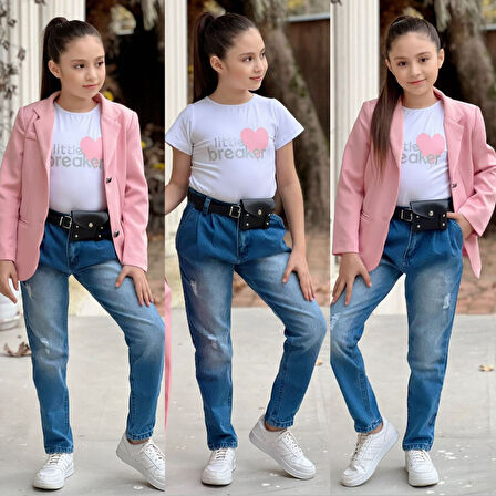 Little Breaker Kız Çocuk Pembe Ceketli 4’lü Kombin - 3/12 Yaş