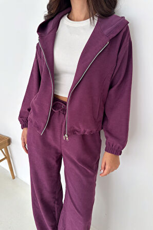 Kadın Fermuarlı Kadife Dokuma Takım – Sportif & Günlük Konfor