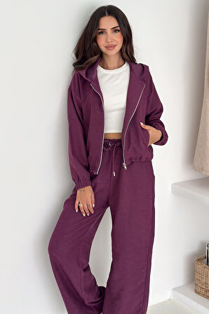 Kadın Fermuarlı Kadife Dokuma Takım – Sportif & Günlük Konfor
