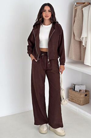 Kadın Fermuarlı Kadife Dokuma Takım – Sportif & Günlük Konfor