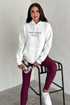 Kadın Güney Kore Şehir Baskılı Kapüşonlu Sweatshirt – Sokak & Kültürel Stil