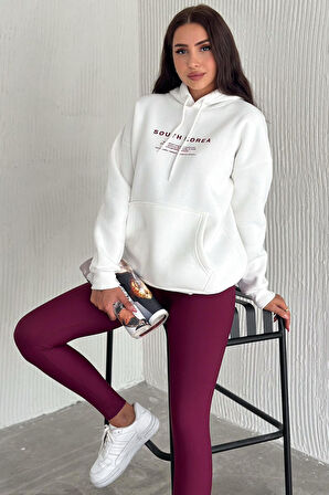 Kadın Güney Kore Şehir Baskılı Kapüşonlu Sweatshirt – Sokak & Kültürel Stil