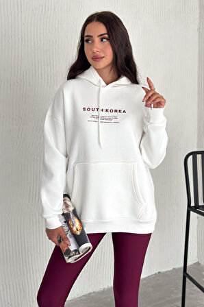Kadın Güney Kore Şehir Baskılı Kapüşonlu Sweatshirt – Sokak & Kültürel Stil