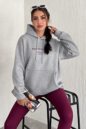 Kadın Güney Kore Şehir Baskılı Kapüşonlu Sweatshirt – Sokak & Kültürel Stil