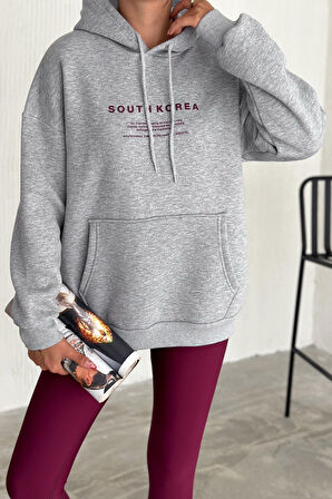 Kadın Güney Kore Şehir Baskılı Kapüşonlu Sweatshirt – Sokak & Kültürel Stil