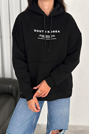 Kadın Güney Kore Şehir Baskılı Kapüşonlu Sweatshirt – Sokak & Kültürel Stil