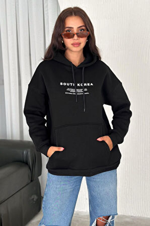Kadın Güney Kore Şehir Baskılı Kapüşonlu Sweatshirt – Sokak & Kültürel Stil