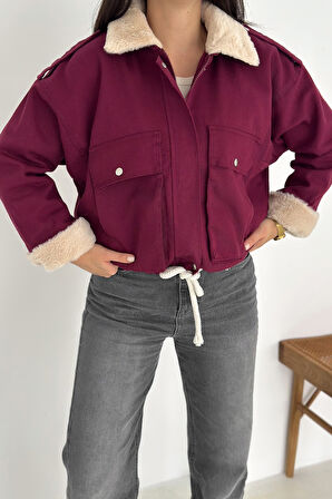 Kadın Peluş Detaylı Fermuarlı Mont – Sıcak & Şehirli Stil