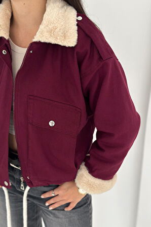 Kadın Peluş Detaylı Fermuarlı Mont – Sıcak & Şehirli Stil