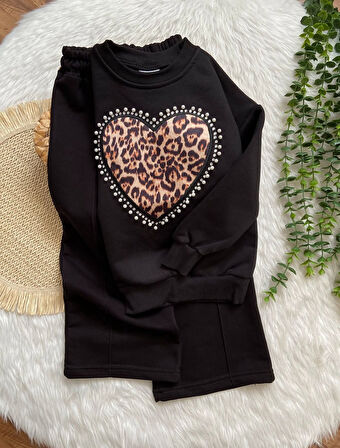Leopar Kalpli Siyah Kız Çocuk Eşofman Takımı – 31491 - 3/10 Yaş