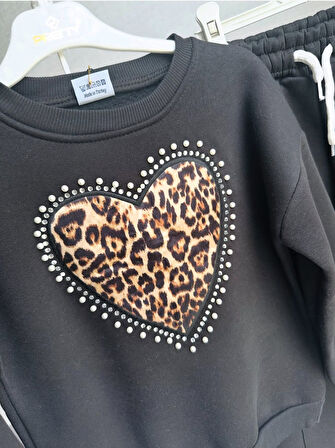 Leopar Kalpli Siyah Kız Çocuk Eşofman Takımı – 31491 - 3/10 Yaş