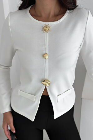 Kadın Düğme Detaylı Cepli Bluz – Karakterli & Modern Stil