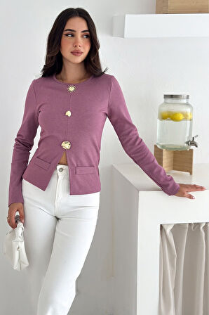 Kadın Düğme Detaylı Cepli Bluz – Karakterli & Modern Stil